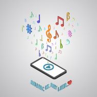 Mobile smartphone music services isometric style vector illustra