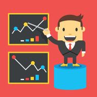 Businessman and blackboards with diagrams