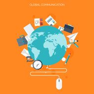 Flat social media and network concept Business background global communication N5