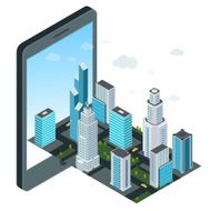 Technology concept with mobile device and map of the city