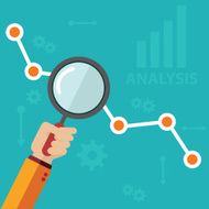 Growth chart with magnifying glass focusing on point