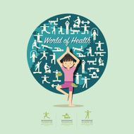 Flat Icons with yoga girl character design infographic health N2