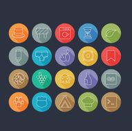 Round Thin Icon with Shadow Set 7