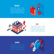 Flat 3d isometric modern design Online shopping e-commerce banner set