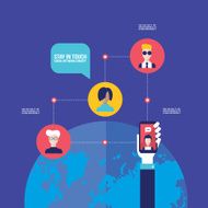 Hand holding mobile phone with icons Social network communication concept N2