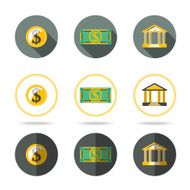 Money and banking icons set In different flat styles
