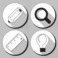 infographic design elements in flat retro style set of business icons with a pencil magnifying glass ruler lamp