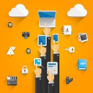 Cloud devices flat icons with hands