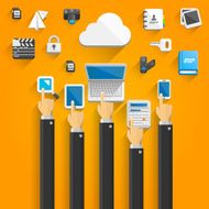 Cloud devices flat icons with hands N2