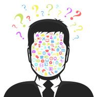 Male profile avatar with lots of icons