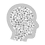 Silhouette head with icons