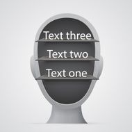 Shelves with text place inside open head