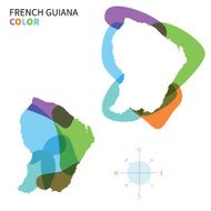 Abstract vector color map of French Guiana with transparent paint
