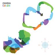 Abstract vector color map of Zambia with transparent paint effect