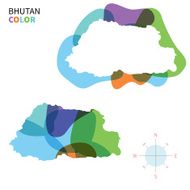 Abstract vector color map of Bhutan with transparent paint effect