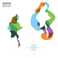Abstract vector color map of Burma with transparent paint effect