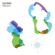 Abstract vector color map of Guyana with transparent paint effect