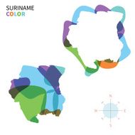 Abstract vector color map of Suriname with transparent paint effect