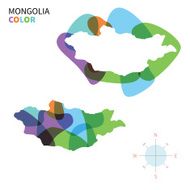 Abstract vector color map of Mongolia with transparent paint effect