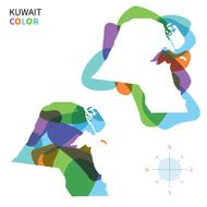 Abstract vector color map of Kuwait with transparent paint effect