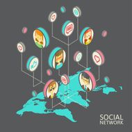 Conceptual image with social networks Flat isometry N6