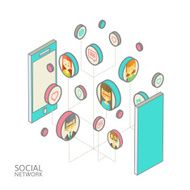 Conceptual image with social networks Flat isometry N7