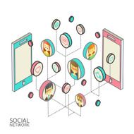 Conceptual image with social networks Flat isometry N10