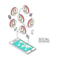 Conceptual image with social networks Flat isometric N3