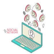 Conceptual image with social networks Flat isometric N4