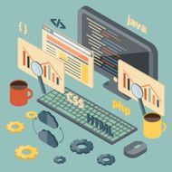 Isometric illustration on programming theme
