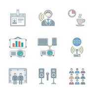 outline colored conference concept icons set