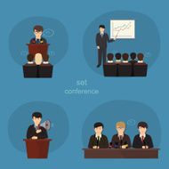 Business concept flat icons set of meeting partnership planning conference