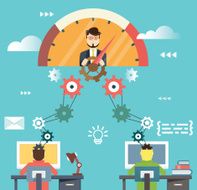 Flat infographic of management human resources and business success