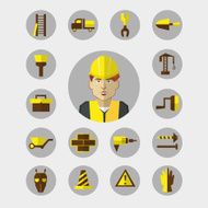 Flat design Freelance infographic Construction worker with tools and materials