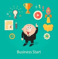 Business Startup Illustration infographics with businessman Gears hand