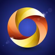 Moebius origami red orange and yellow paper circle on blue