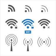 Set of nine different wireless and wifi icons for design
