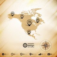 North america map wooden design background infographics vector illustration