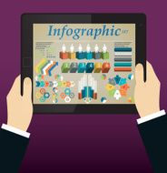 Hands holding a tablet Abstract Info graphic