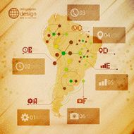 South America map infographic design illustration wooden background vector