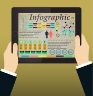 Infographics on the Tablet PC and Hands Vector