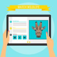hands holding tablet with website about wildlife Flat design style