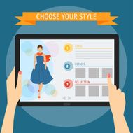 hands holding tablet with fashion website Flat design style