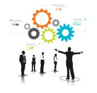 Vector of Connected Business People and Gears