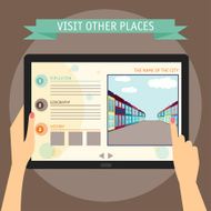 hands holding tablet with city website Flat design style