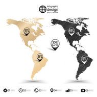North and South America map wooden design texture infographics vector