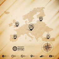 Europe map wooden design background infographics vector illustration