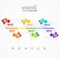 Vector Timeline Infographic Map and flag pin