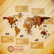 World map infographic design illustration wooden background vector