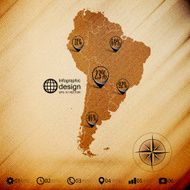 South America map wooden design background infographics vector illustration